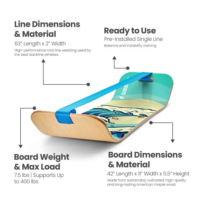 Waves SlackBoard with dimensions and material details on a white background