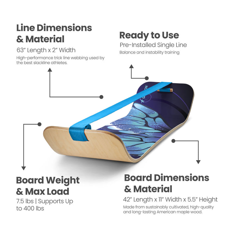 Butterfly SlackBoard with specifications on a white background