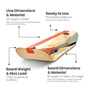Sunrise SlackBoard with dimensions, and material details on a white background